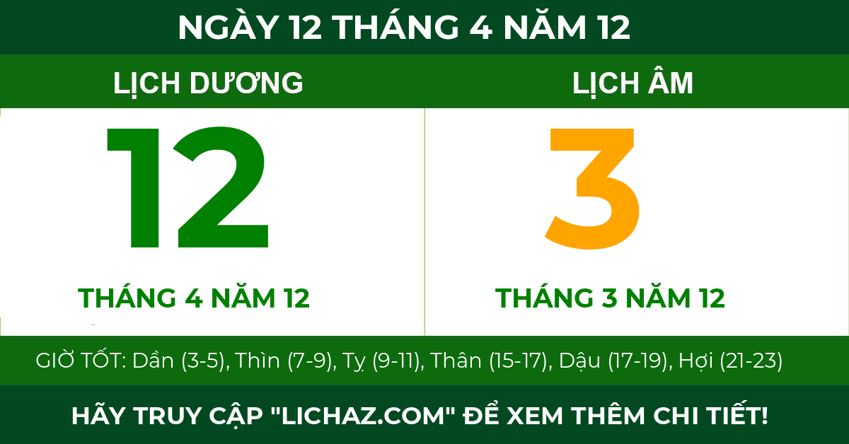 lịch âm ngày 12 tháng 4 năm 12