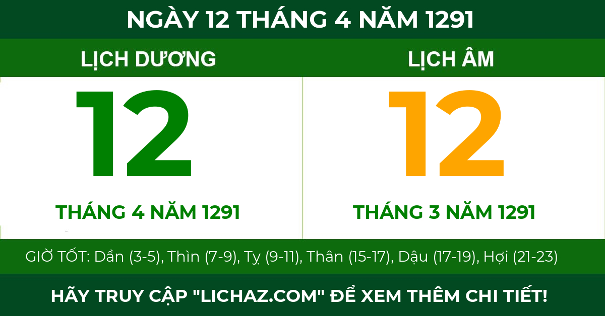 lịch âm ngày 12 tháng 4 năm 1291