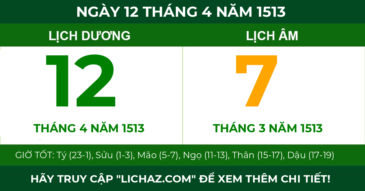 lịch âm ngày 12 tháng 4 năm 1513