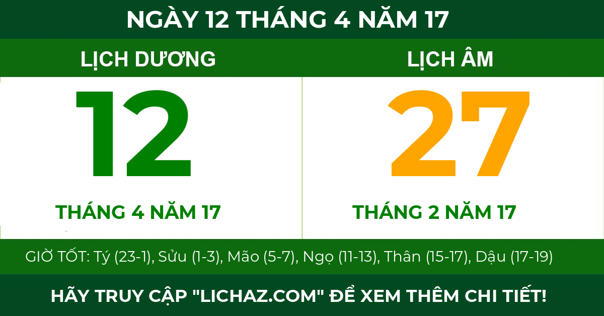 lịch âm ngày 12 tháng 4 năm 17