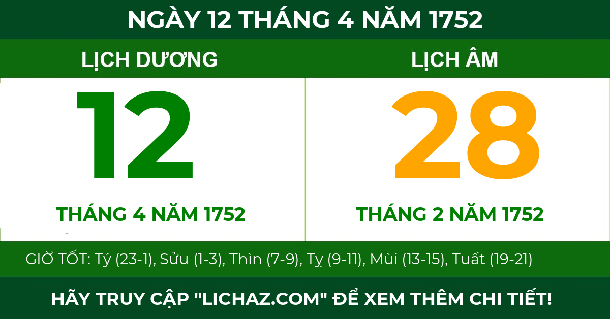lịch âm ngày 12 tháng 4 năm 1752