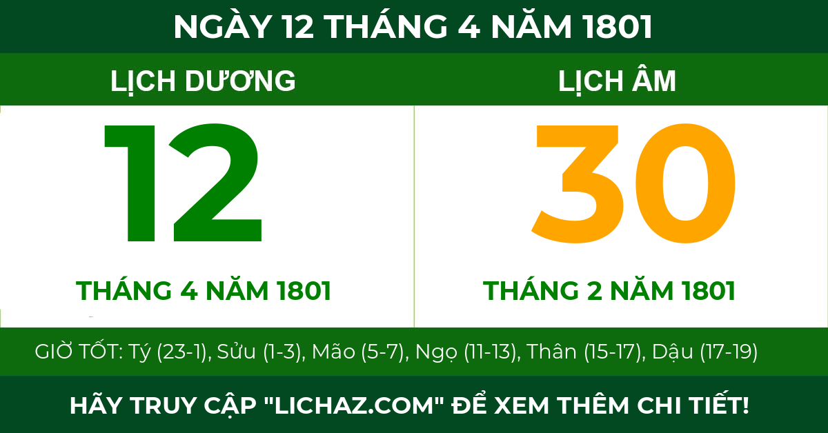 lịch âm ngày 12 tháng 4 năm 1801