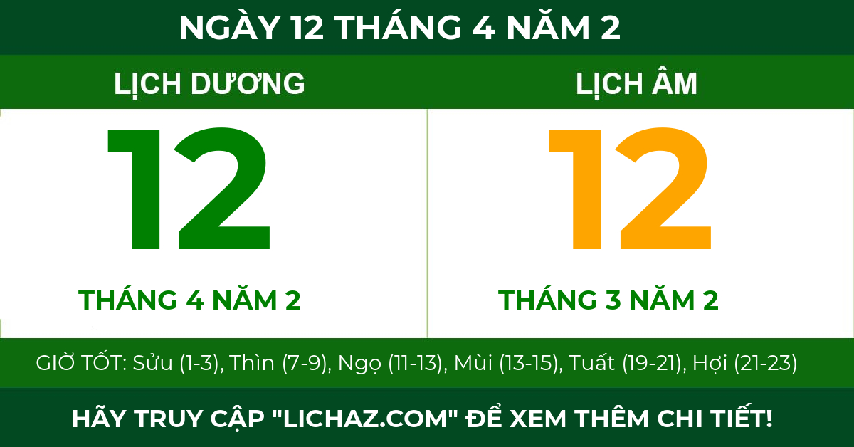 lịch âm ngày 12 tháng 4 năm 2