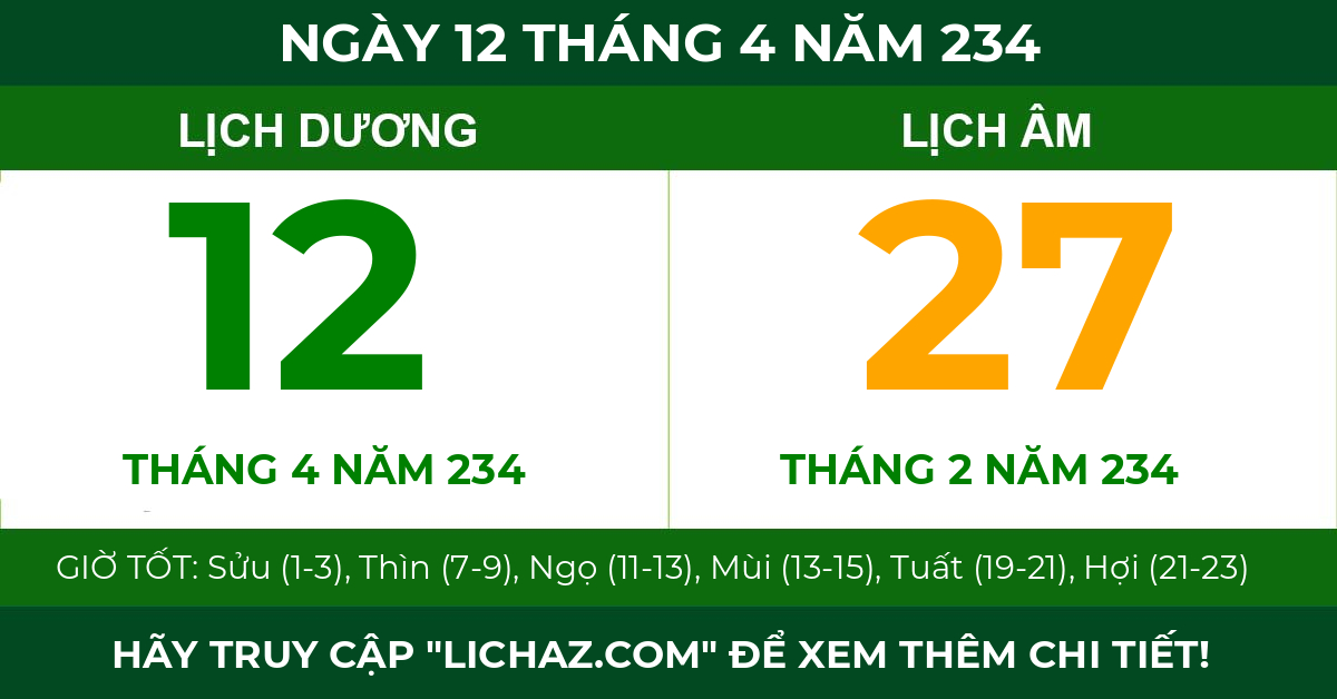 lịch âm ngày 12 tháng 4 năm 234