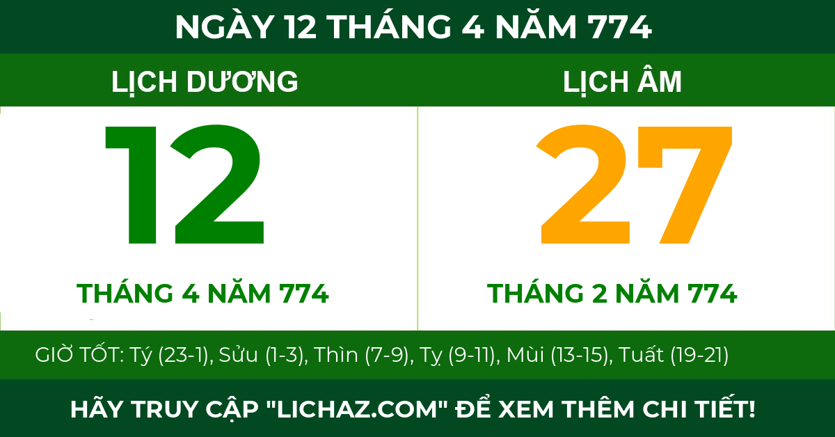 lịch âm ngày 12 tháng 4 năm 774
