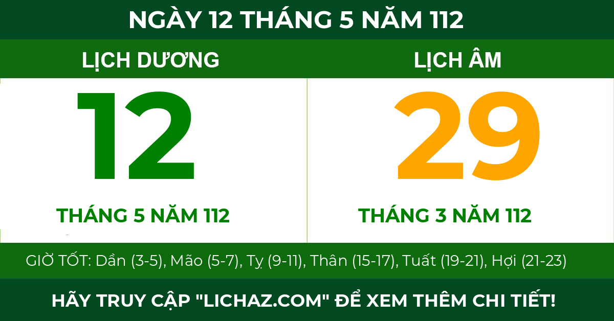 lịch âm ngày 12 tháng 5 năm 112
