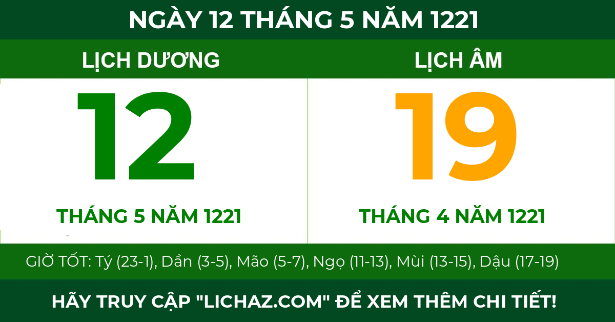 lịch âm ngày 12 tháng 5 năm 1221