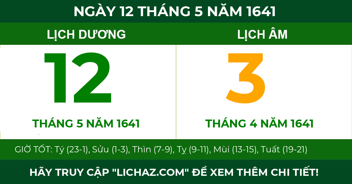 lịch âm ngày 12 tháng 5 năm 1641