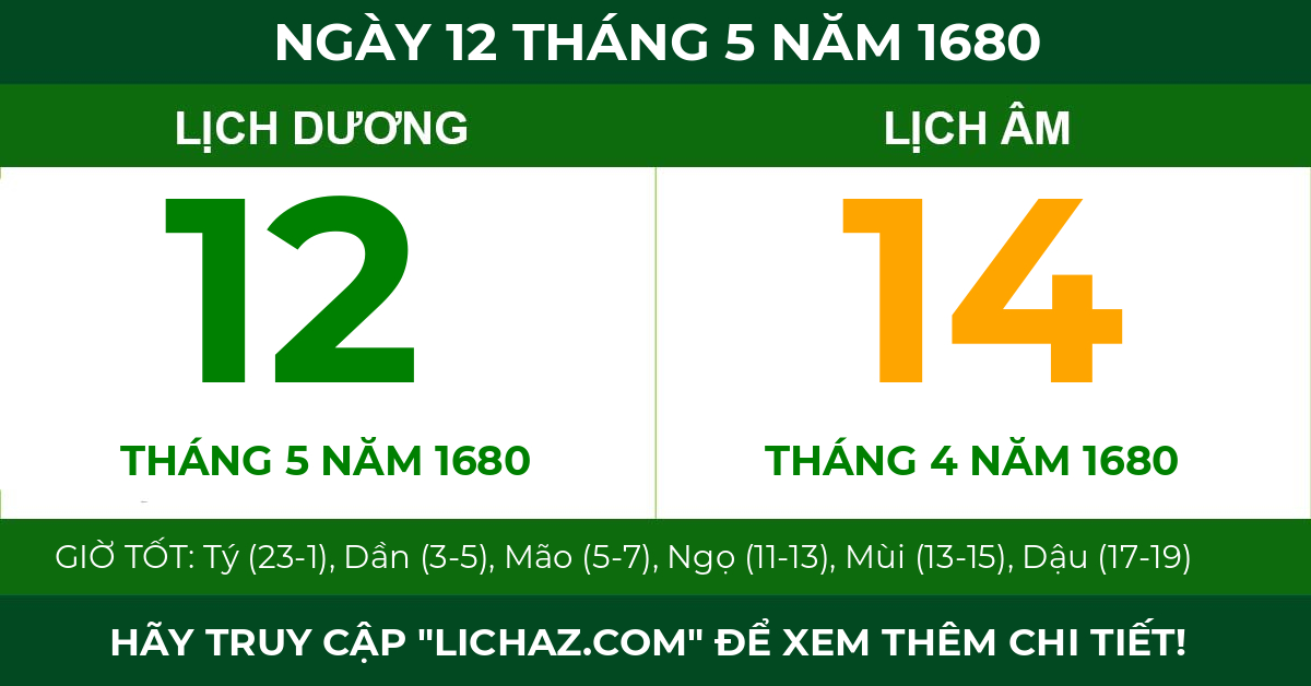 lịch âm ngày 12 tháng 5 năm 1680