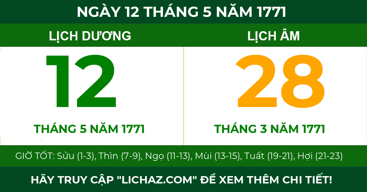 lịch âm ngày 12 tháng 5 năm 1771