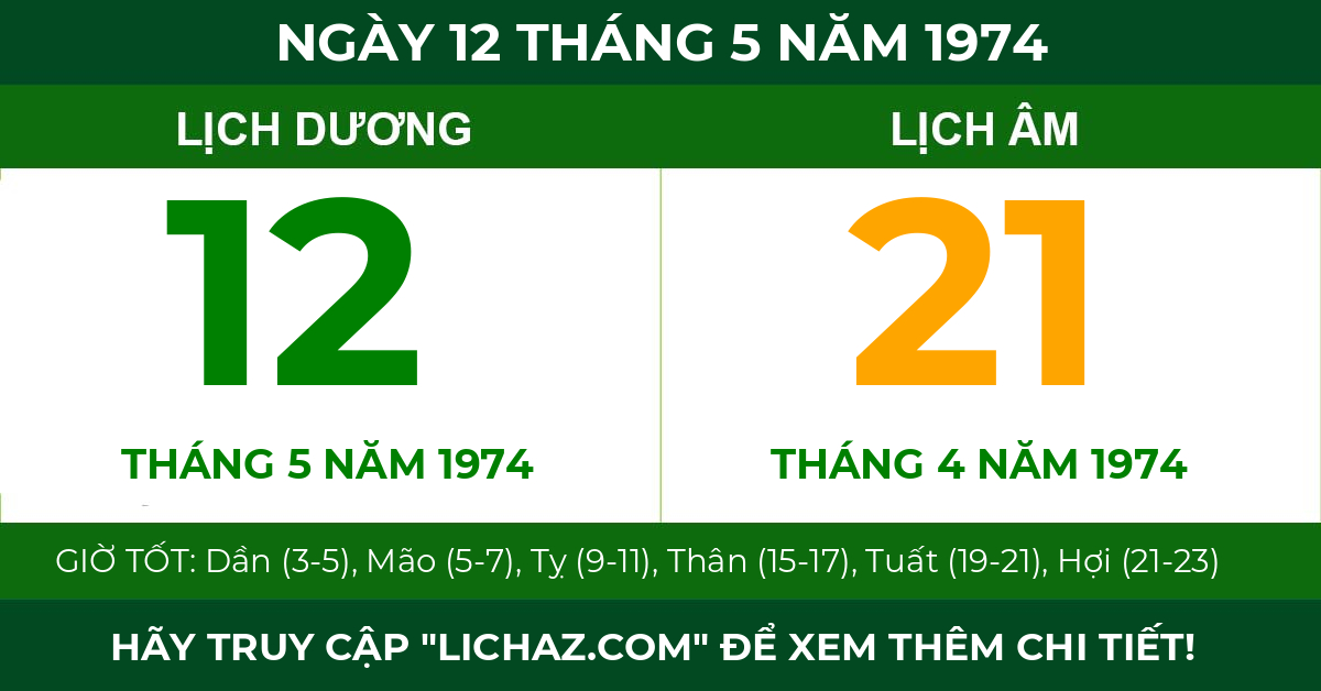 lịch âm ngày 12 tháng 5 năm 1974