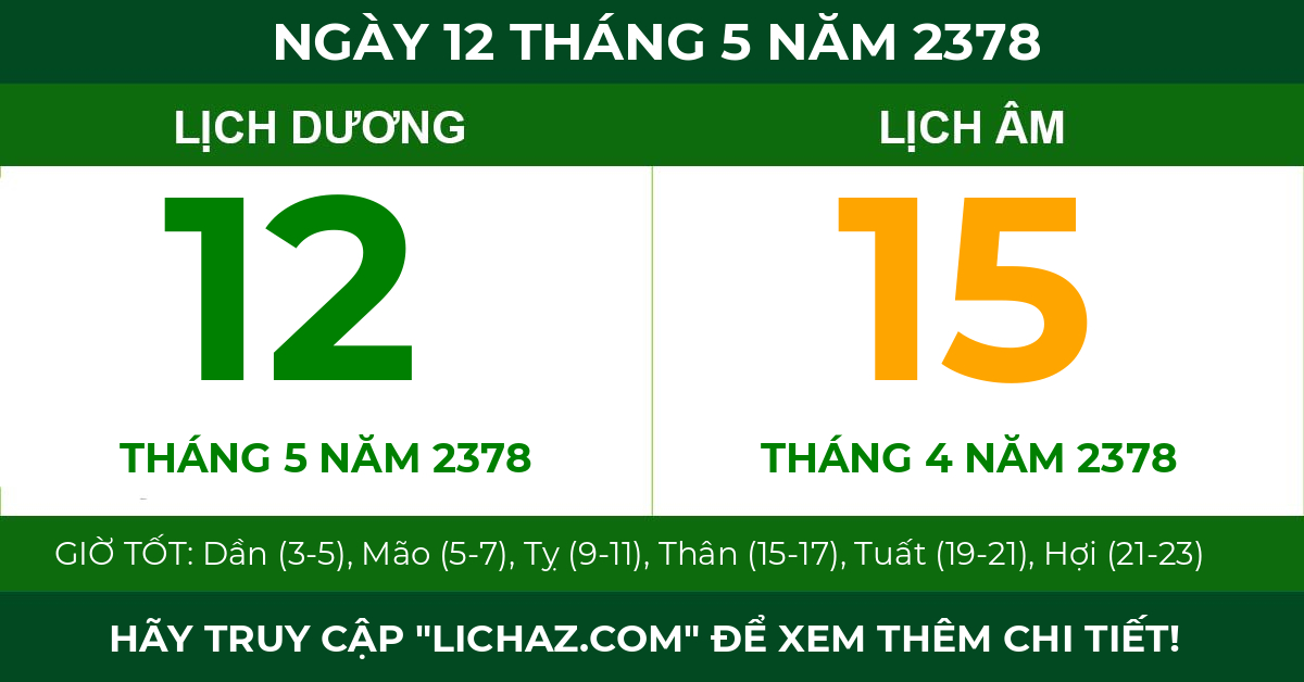 lịch âm ngày 12 tháng 5 năm 2378