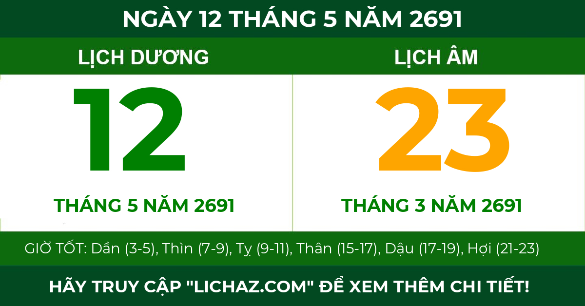 lịch âm ngày 12 tháng 5 năm 2691