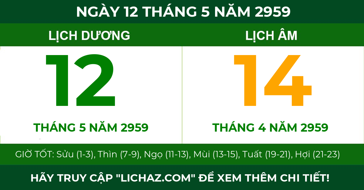 lịch âm ngày 12 tháng 5 năm 2959