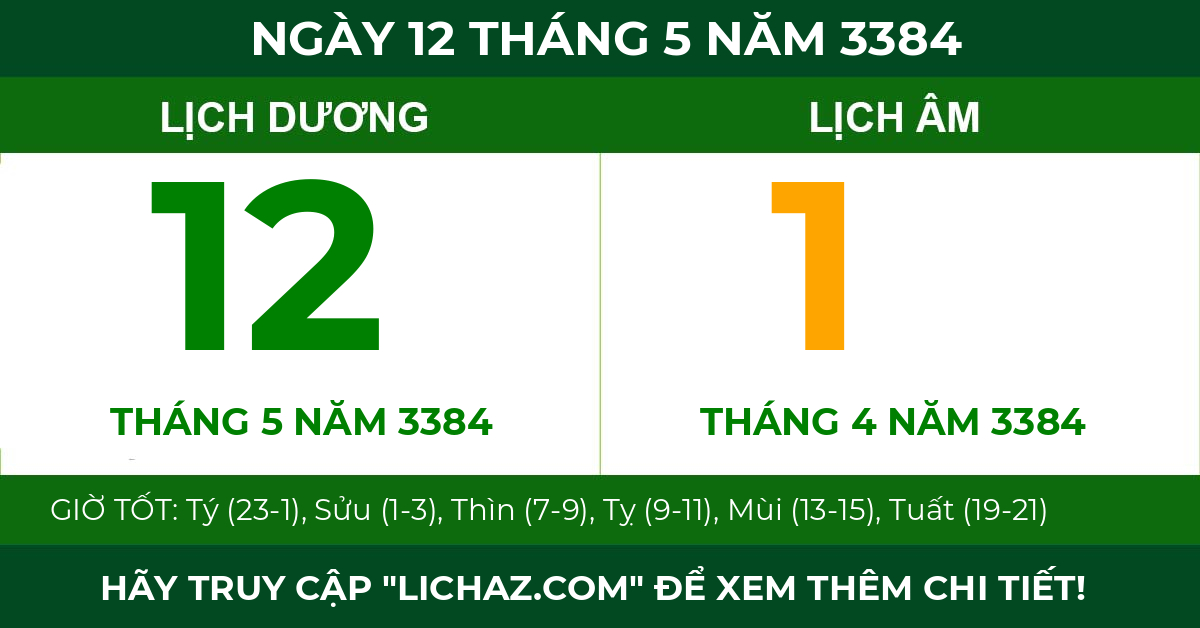 lịch âm ngày 12 tháng 5 năm 3384