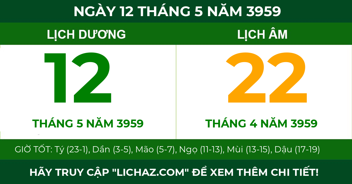 lịch âm ngày 12 tháng 5 năm 3959