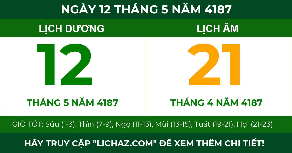 lịch âm ngày 12 tháng 5 năm 4187