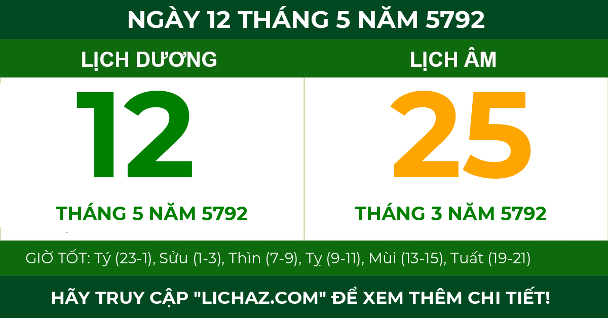 lịch âm ngày 12 tháng 5 năm 5792