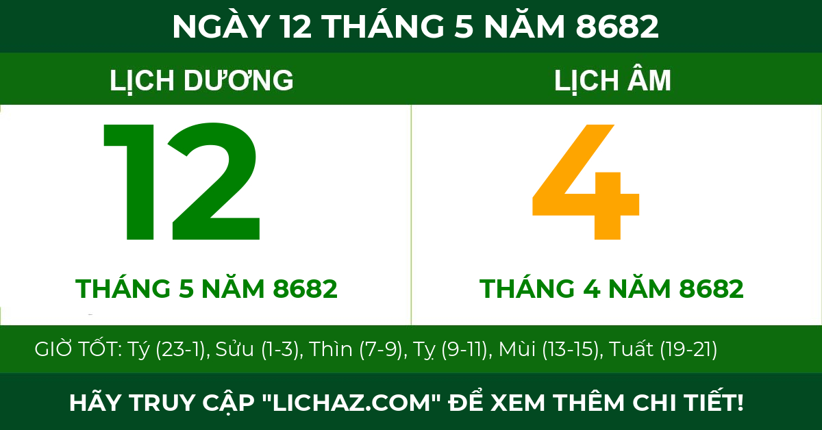 lịch âm ngày 12 tháng 5 năm 8682