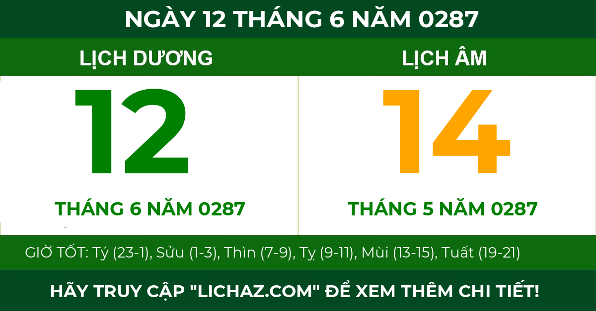 lịch âm ngày 12 tháng 6 năm 0287