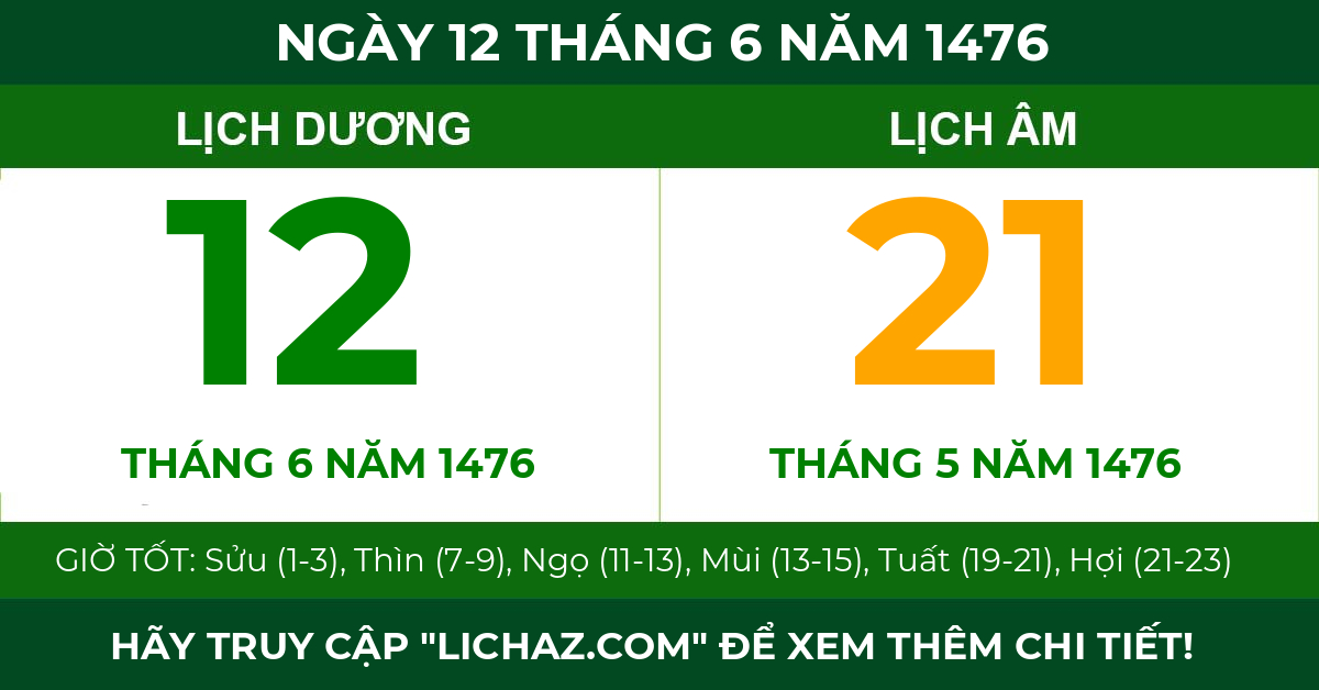 lịch âm ngày 12 tháng 6 năm 1476