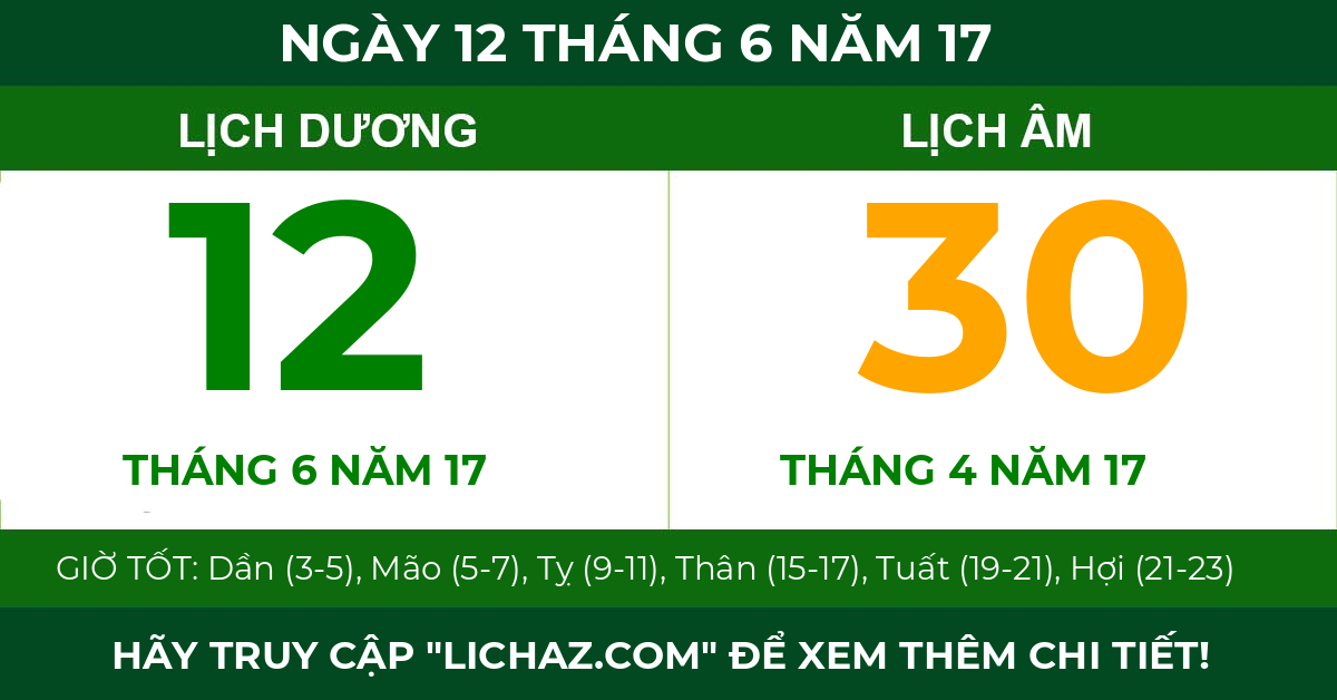 lịch âm ngày 12 tháng 6 năm 17