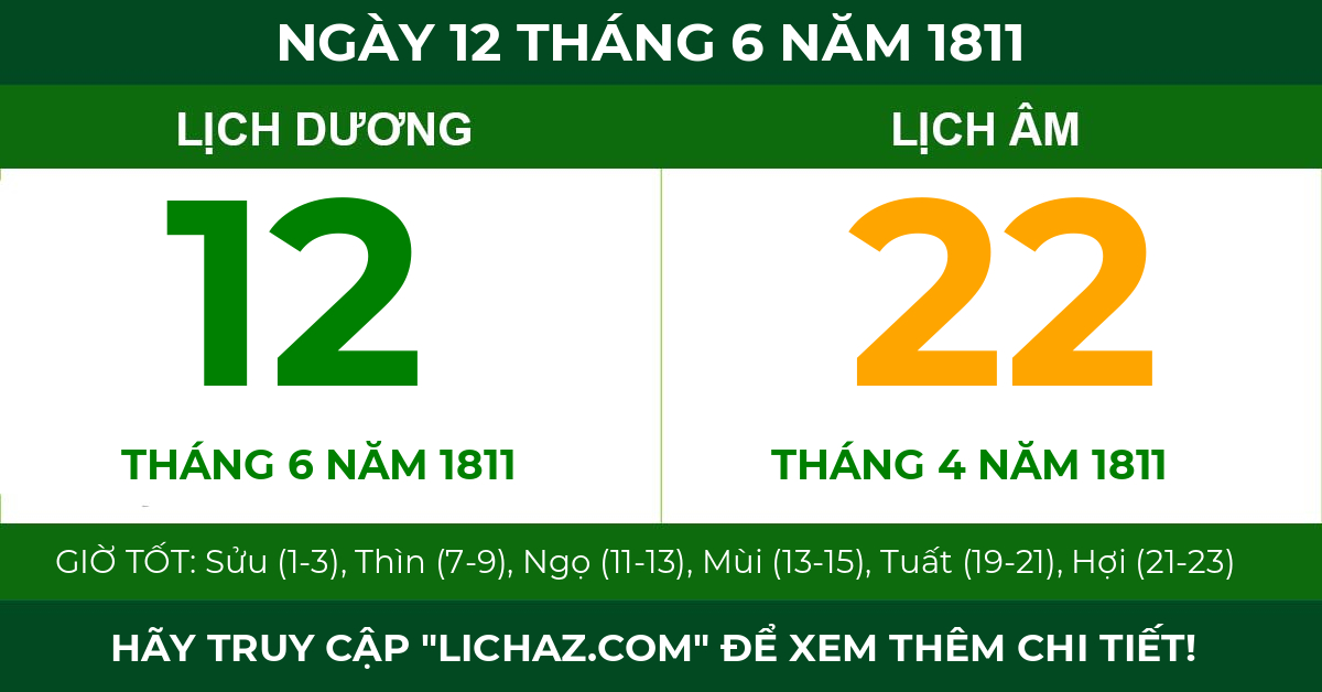 lịch âm ngày 12 tháng 6 năm 1811