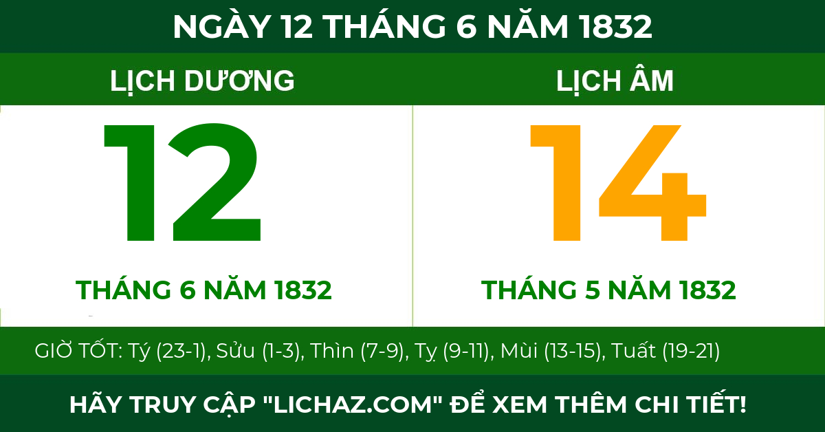 lịch âm ngày 12 tháng 6 năm 1832