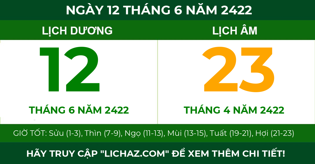 lịch âm ngày 12 tháng 6 năm 2422