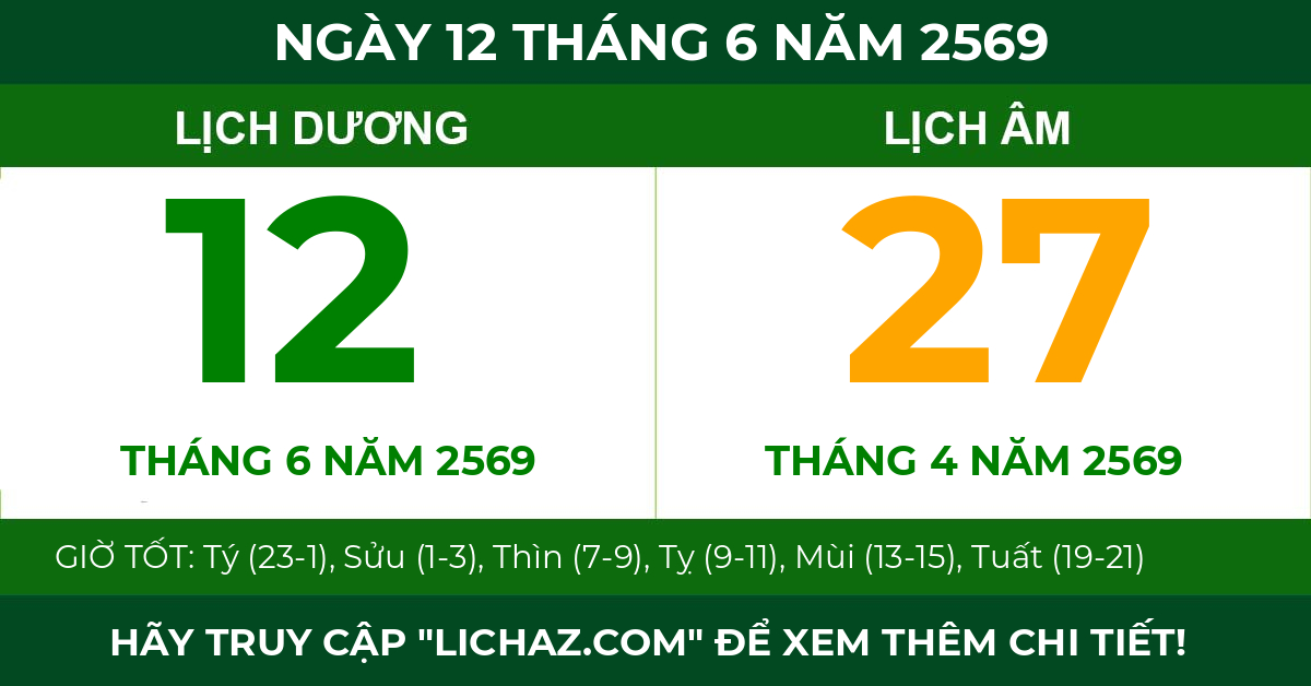 lịch âm ngày 12 tháng 6 năm 2569