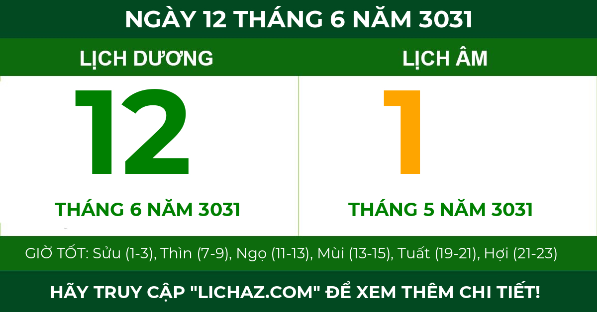 lịch âm ngày 12 tháng 6 năm 3031