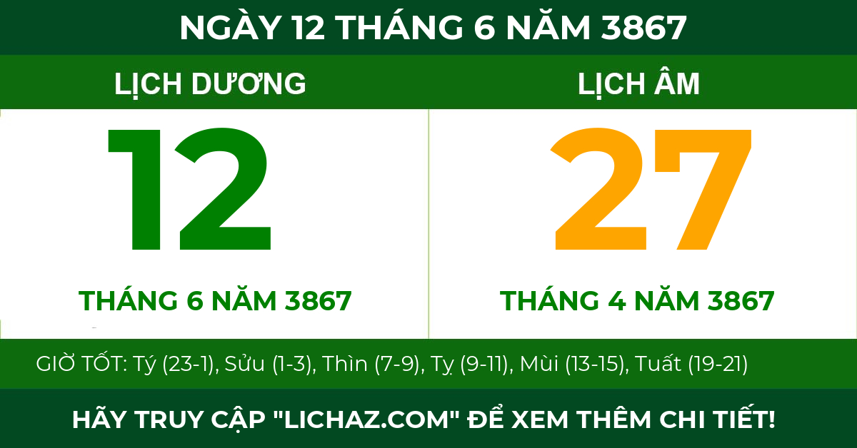 lịch âm ngày 12 tháng 6 năm 3867
