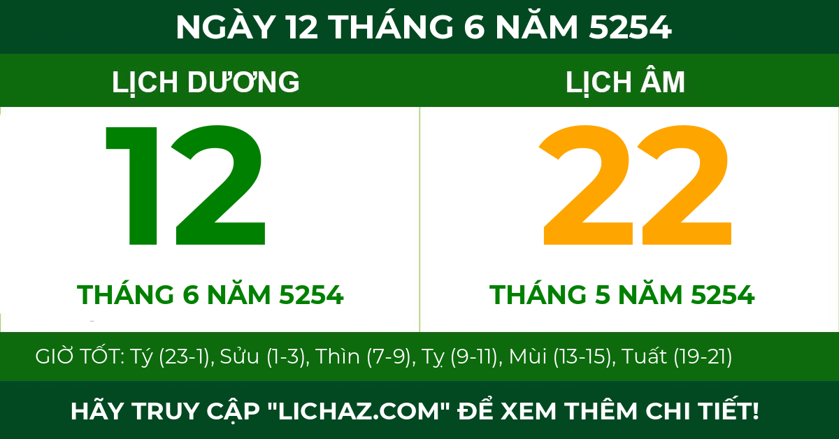 lịch âm ngày 12 tháng 6 năm 5254