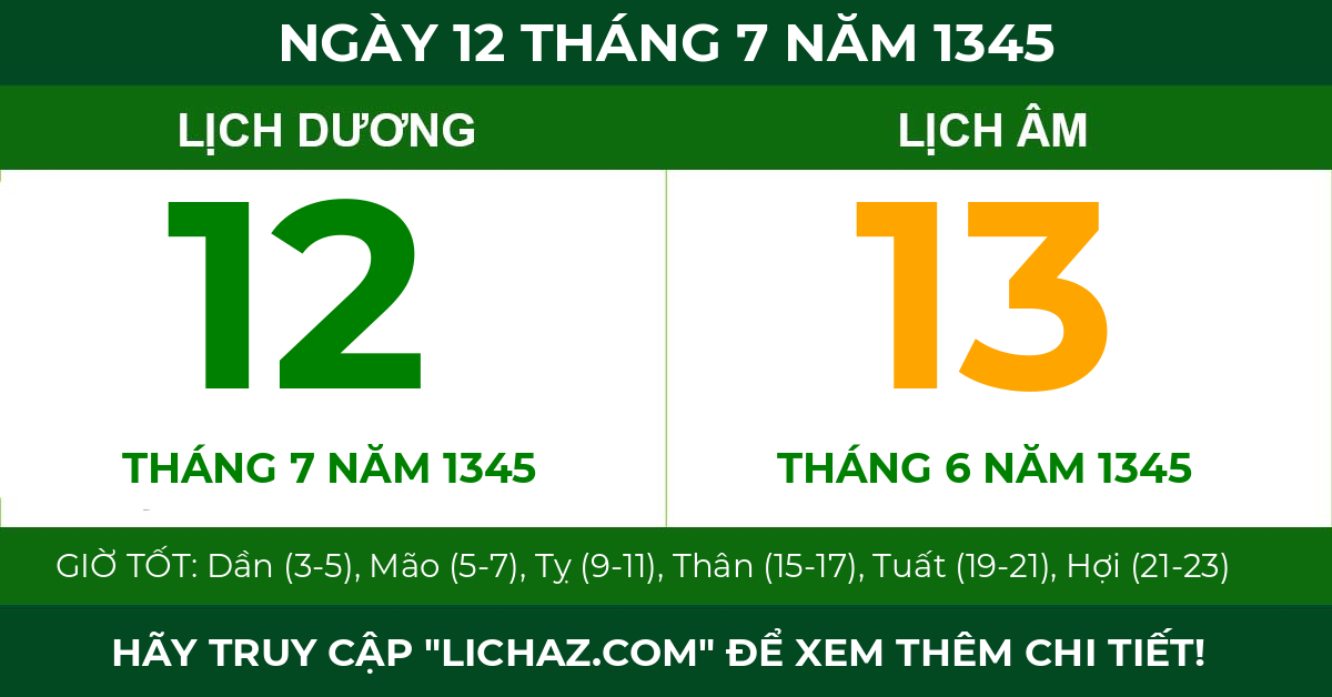 lịch âm ngày 12 tháng 7 năm 1345
