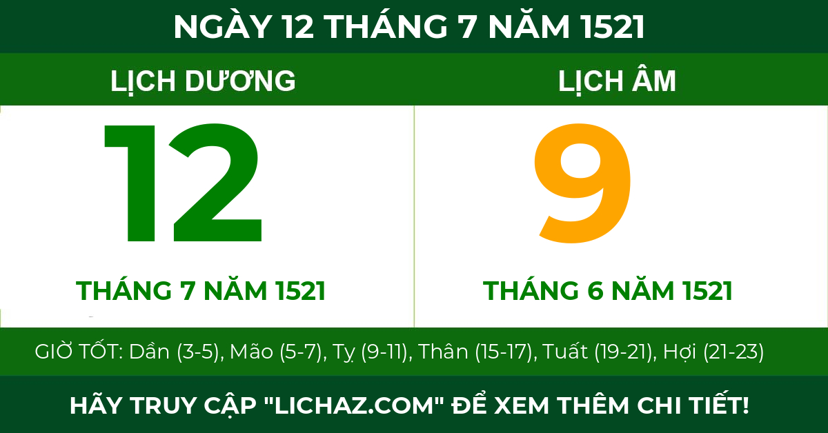 lịch âm ngày 12 tháng 7 năm 1521