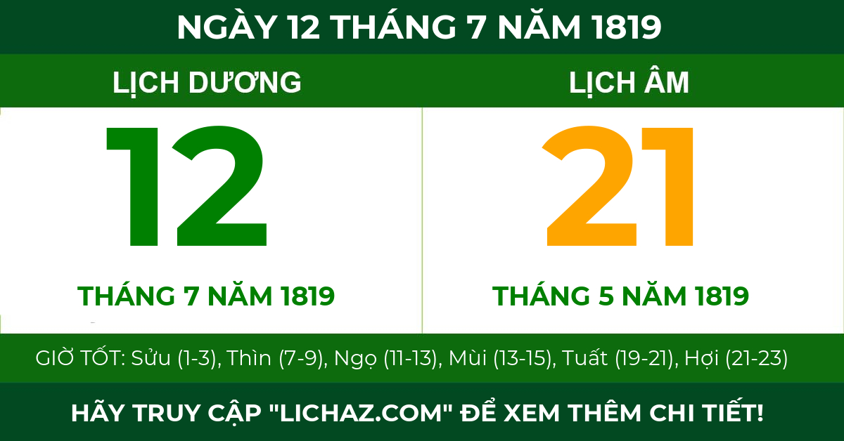 lịch âm ngày 12 tháng 7 năm 1819