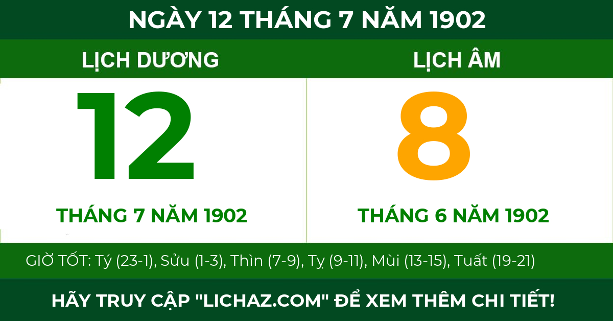 lịch âm ngày 12 tháng 7 năm 1902