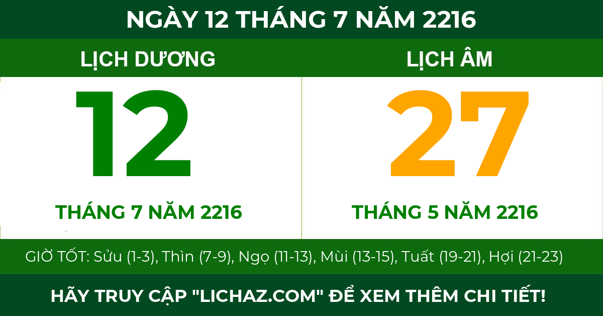 lịch âm ngày 12 tháng 7 năm 2216
