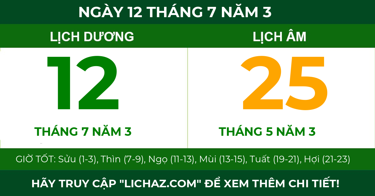 lịch âm ngày 12 tháng 7 năm 3