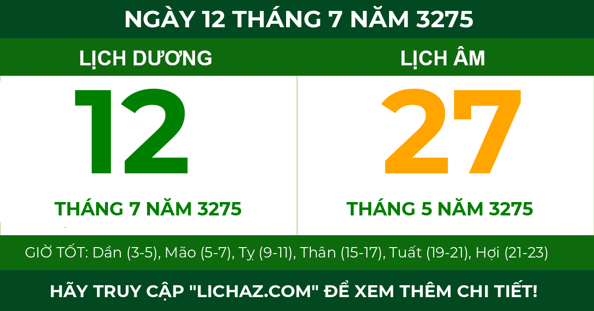 lịch âm ngày 12 tháng 7 năm 3275