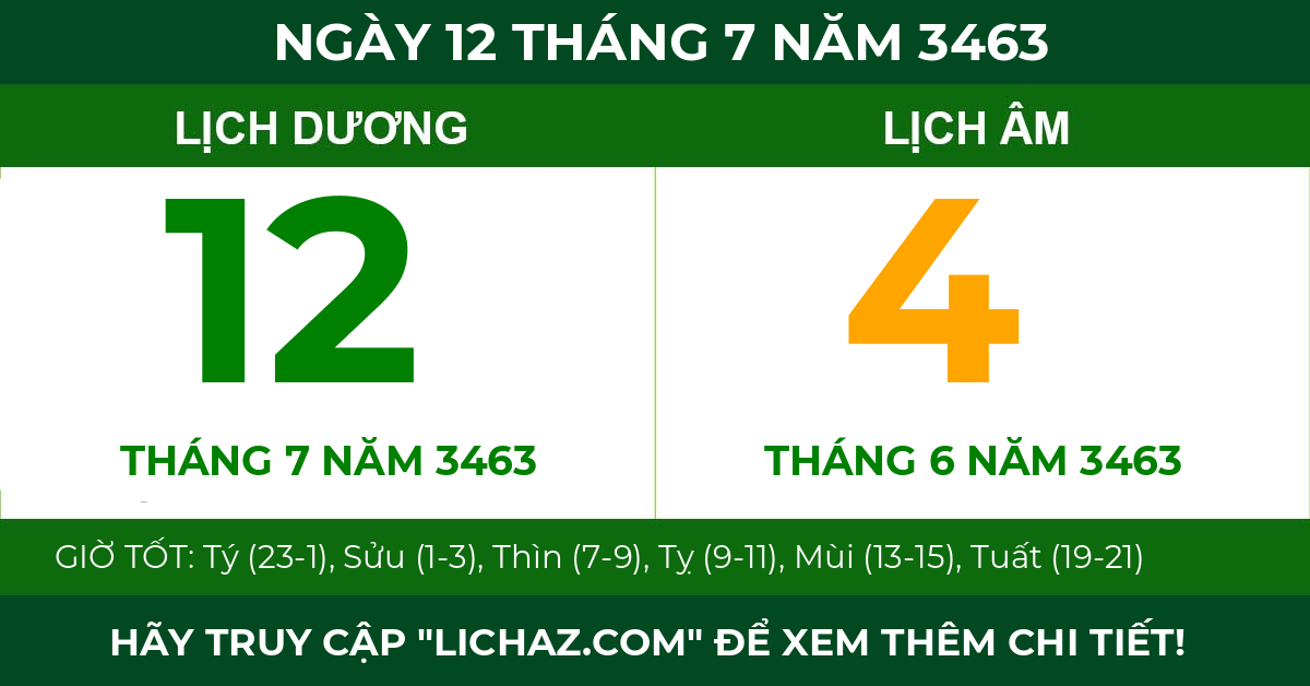 lịch âm ngày 12 tháng 7 năm 3463