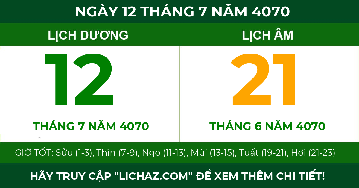 lịch âm ngày 12 tháng 7 năm 4070