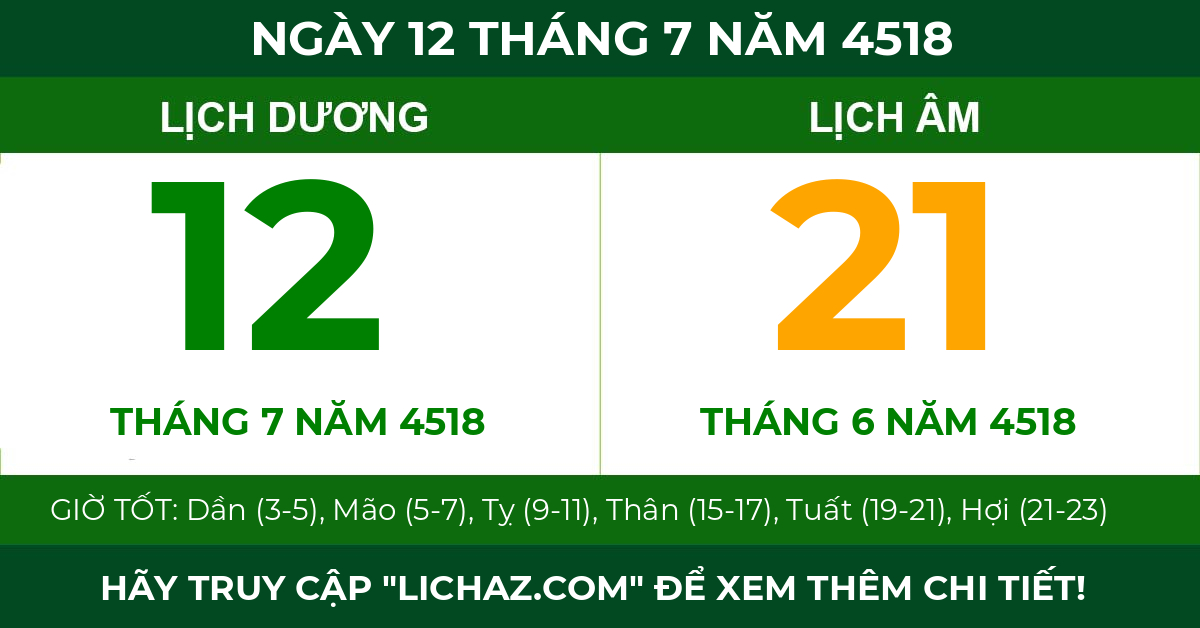 lịch âm ngày 12 tháng 7 năm 4518