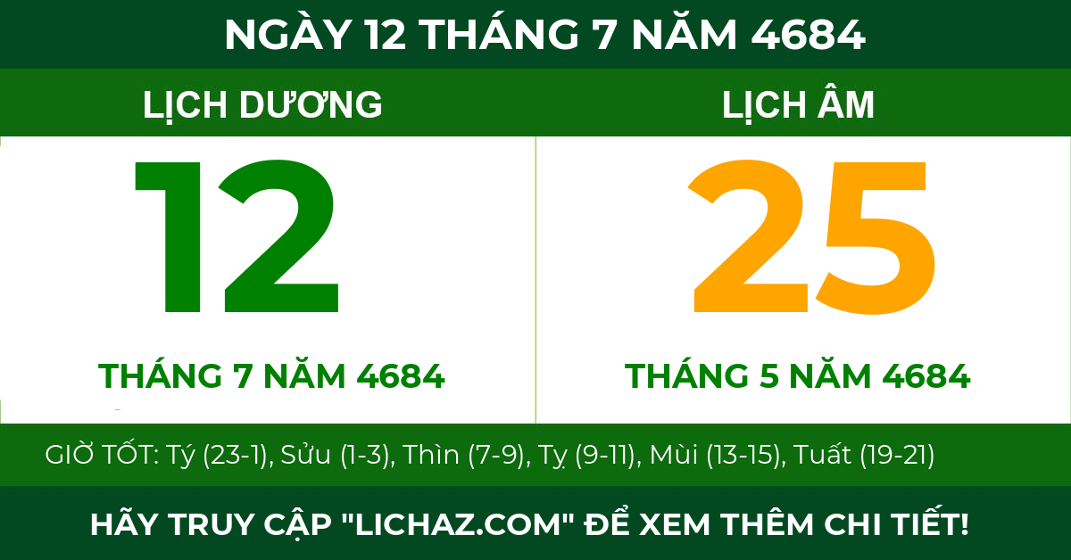 lịch âm ngày 12 tháng 7 năm 4684