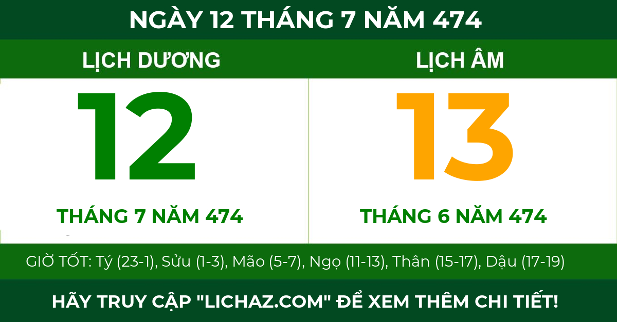 lịch âm ngày 12 tháng 7 năm 474