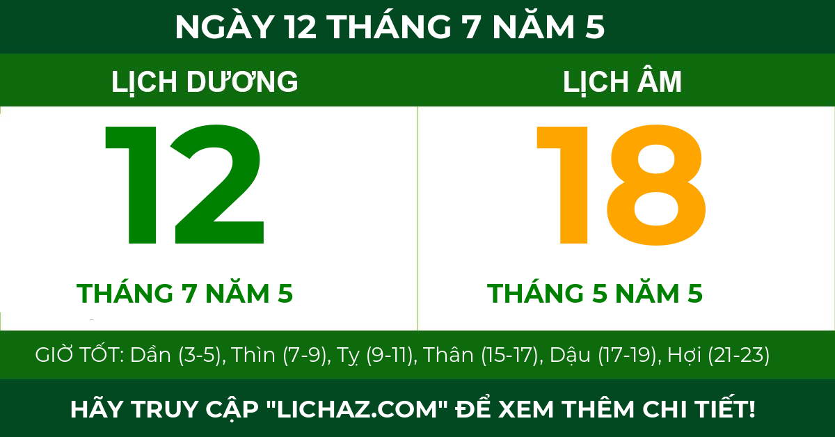 lịch âm ngày 12 tháng 7 năm 5