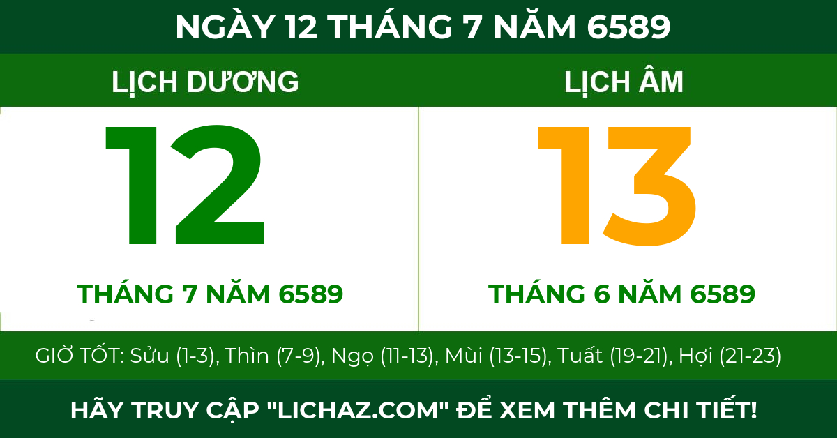 lịch âm ngày 12 tháng 7 năm 6589