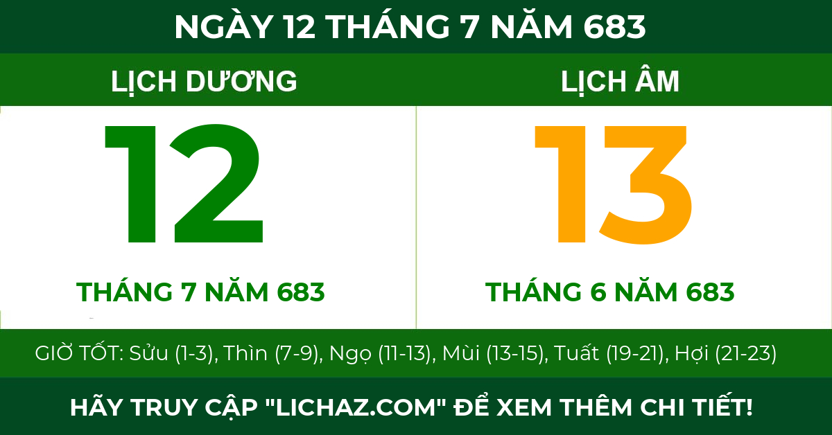 lịch âm ngày 12 tháng 7 năm 683