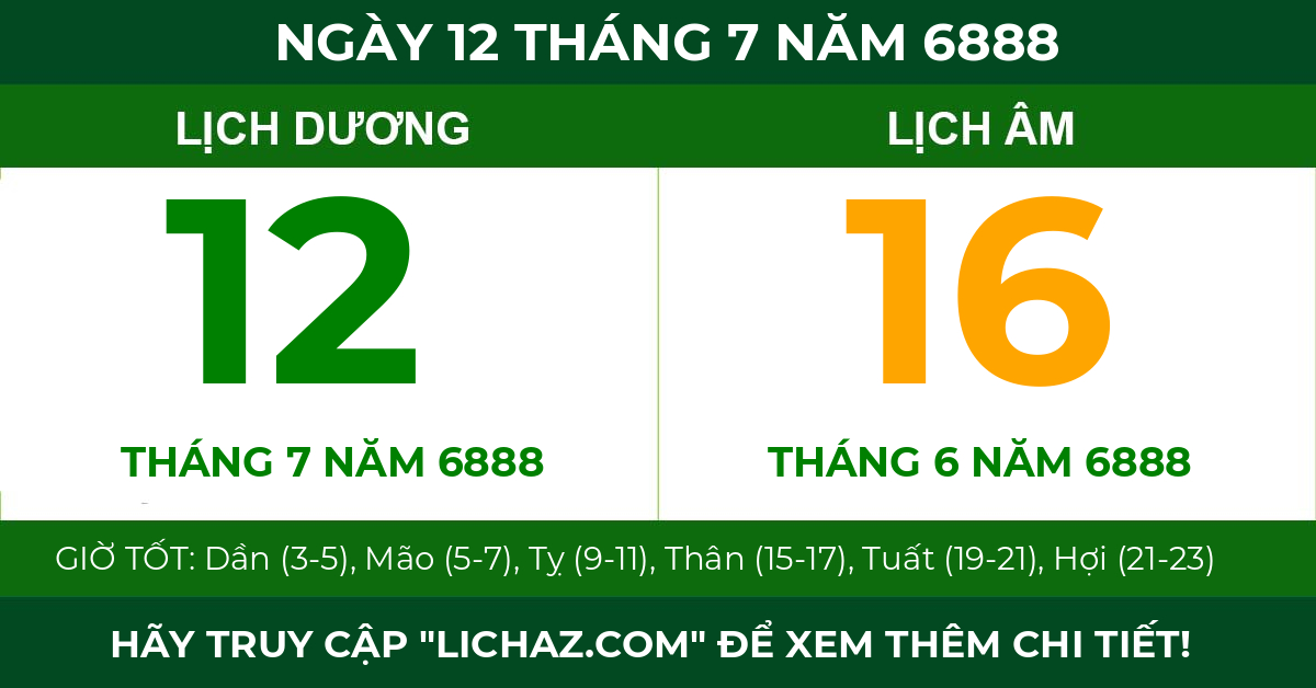 lịch âm ngày 12 tháng 7 năm 6888