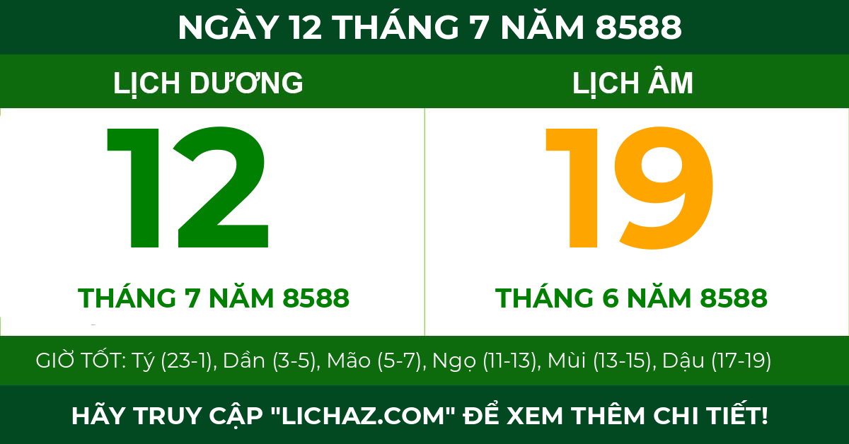 lịch âm ngày 12 tháng 7 năm 8588